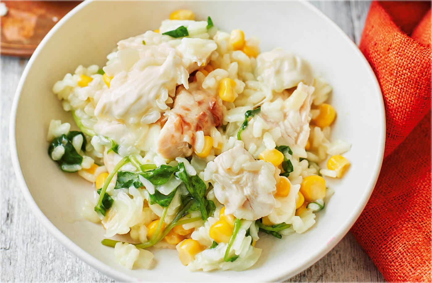 Chicken, sweetcorn and watercress risotto