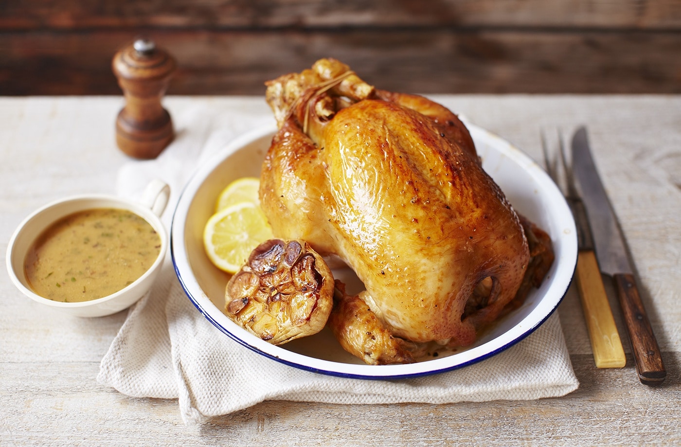 Brined roast chicken with lemon and thyme