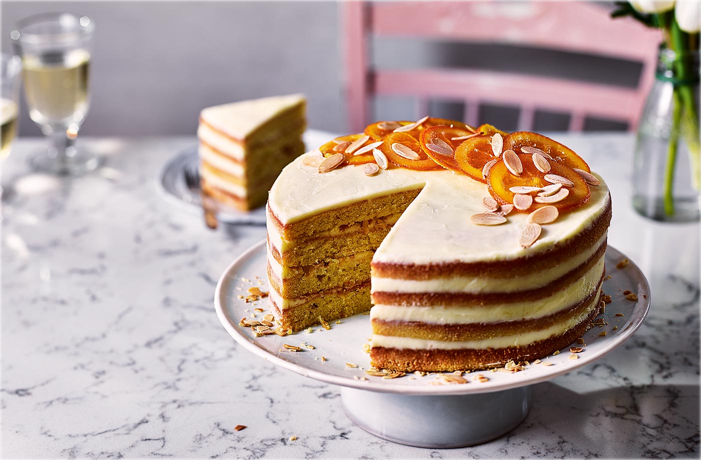 Orange cake with almond buttercream
