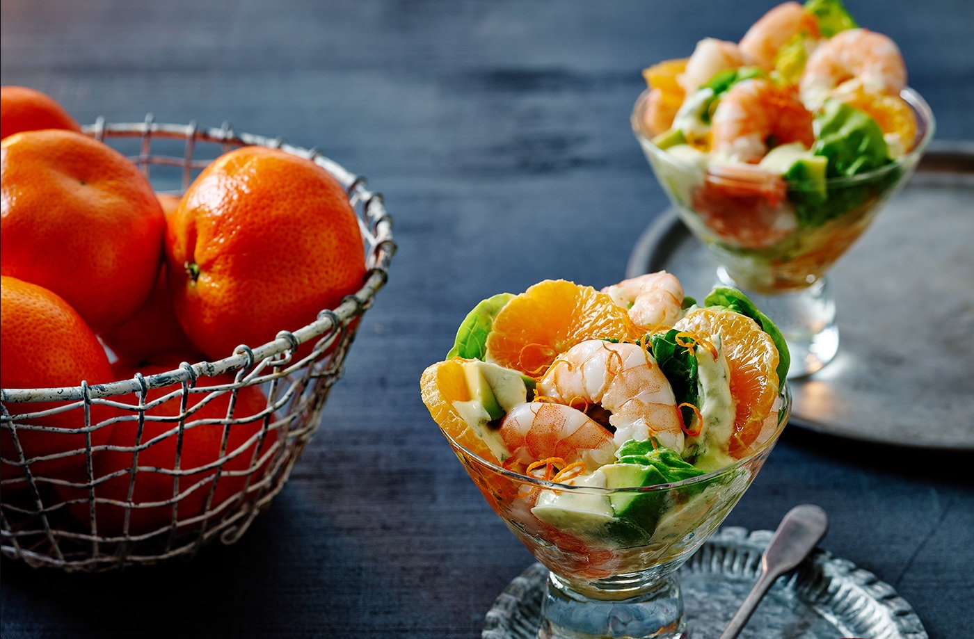 Clementine and avocado prawn cocktail