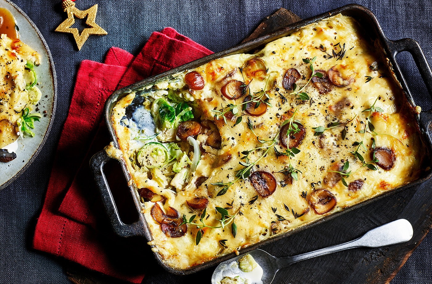 Sprout and chestnut gratin