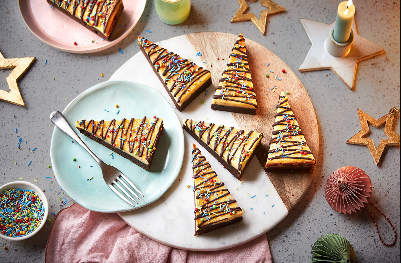 Christmas tree cheesecake brownies