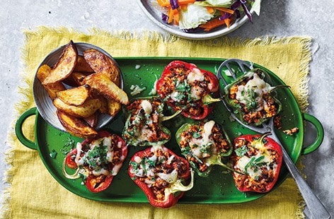 Image of "Sloppy-joe stuffed peppers with wedges"