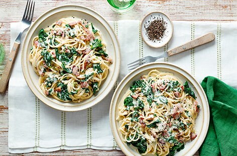 Image of "Bacon and spinach spaghetti"