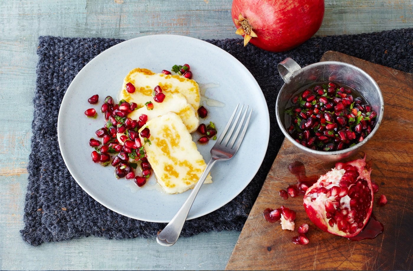 Griddled halloumi salad with pomegranate salsa