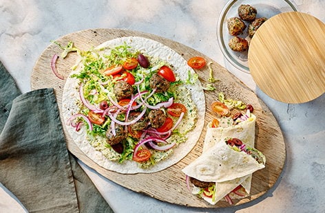 Image of "Meatball Greek salad wraps"