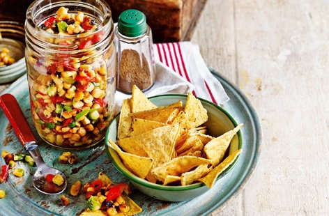 Image of "Sweetcorn relish with tortilla chips"