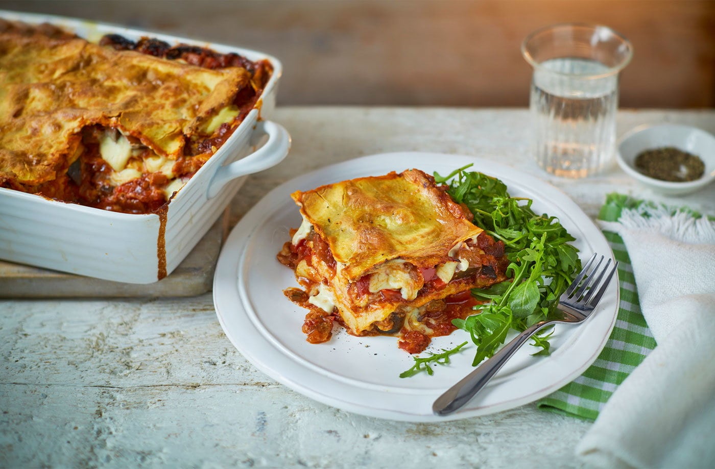 Vegan aubergine and red pepper lasagne
