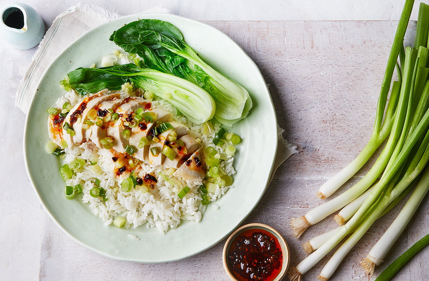 Cantonese-style chicken with spring onion and ginger sauce