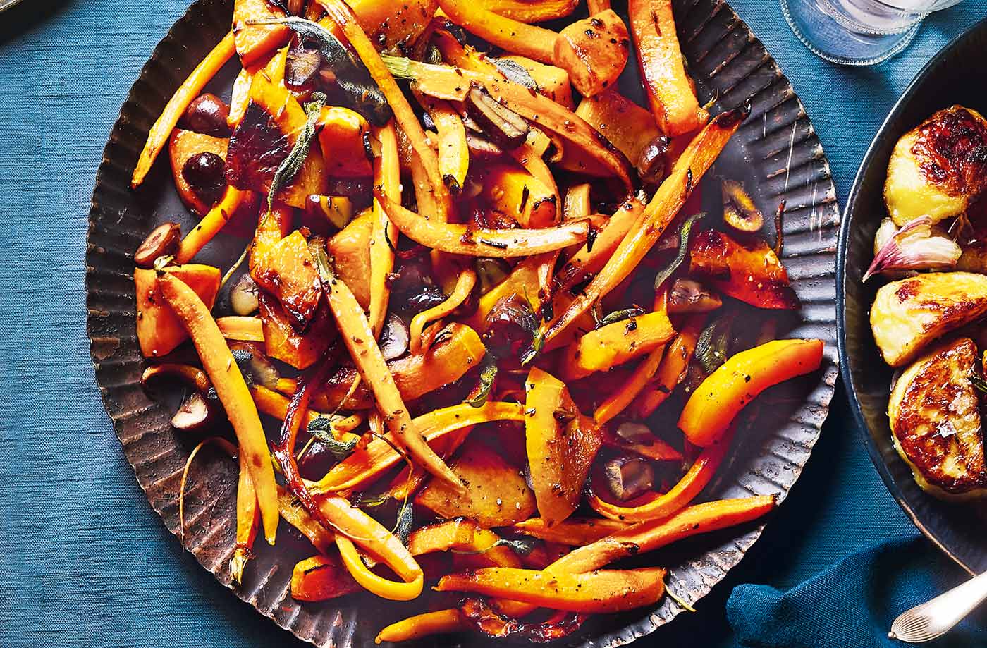Roasted squash and carrots with chestnuts and sage