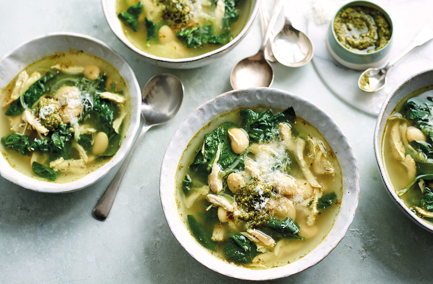 Pesto chicken soup