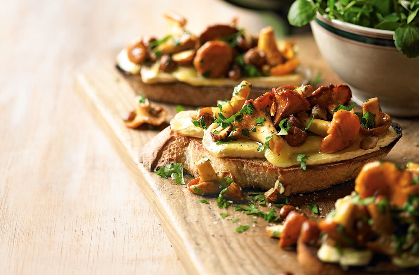 Wild mushrooms and brie on toast