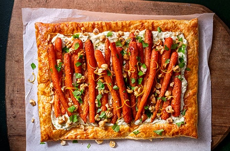Image of "Honey-roasted carrot and whipped feta tart"