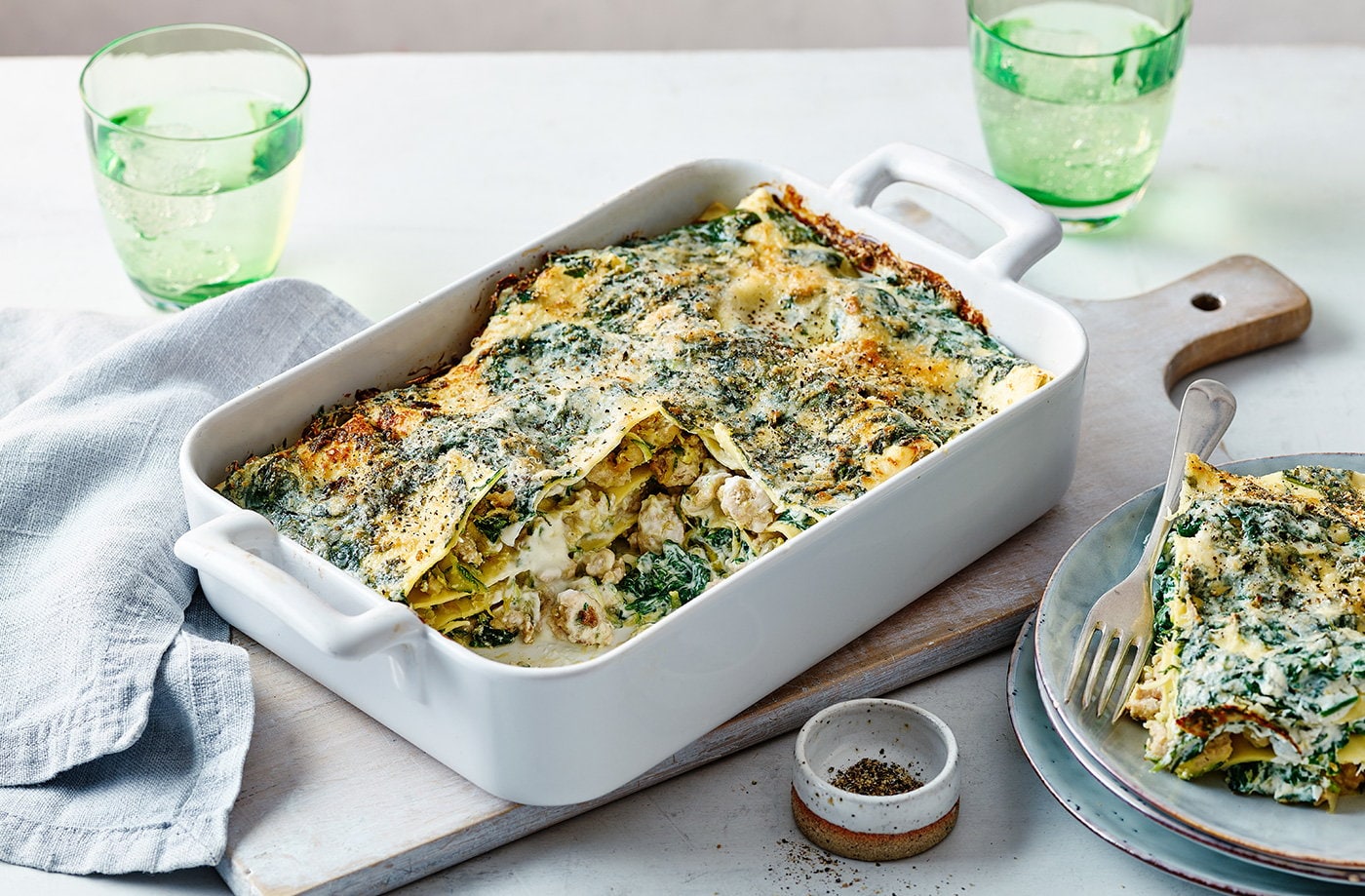 Lighter chicken, courgette and spinach lasagne