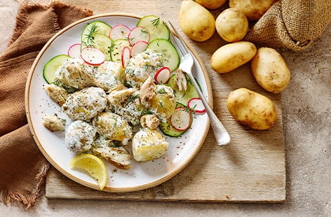 Image of "New potato and mackerel salad with lemon soured cream"