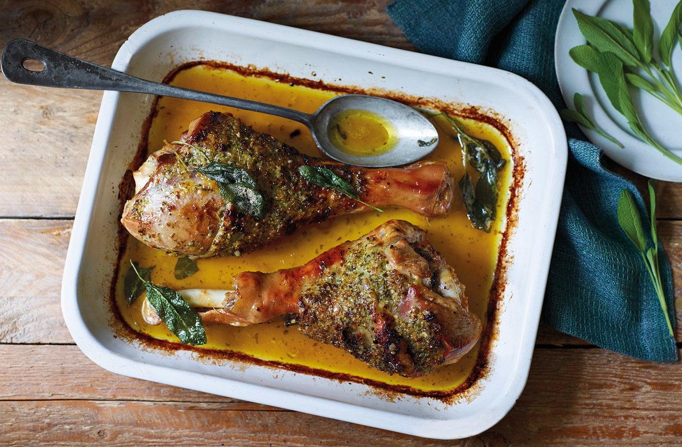 Turkey drumsticks with sage and onion butter