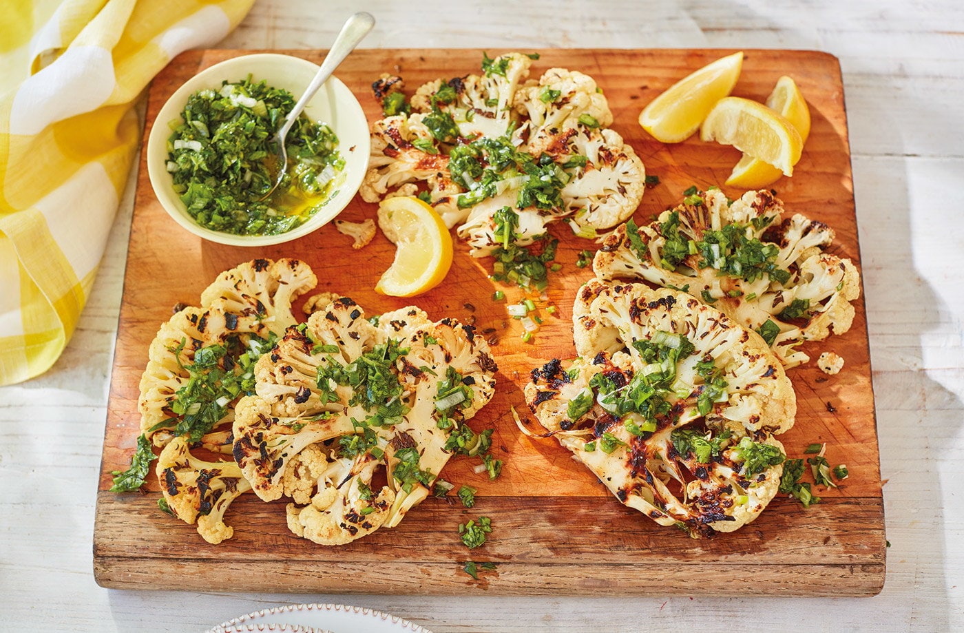 BBQ cauliflower steaks and herb sauce