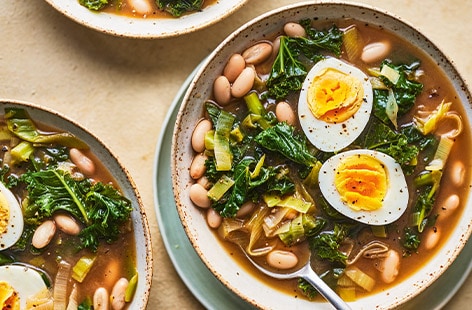 Bean broth with boiled eggs