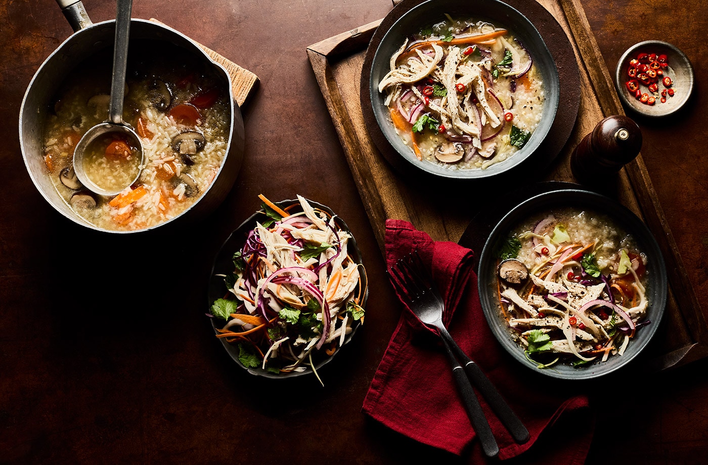 Vietnamese-style chicken rice congee