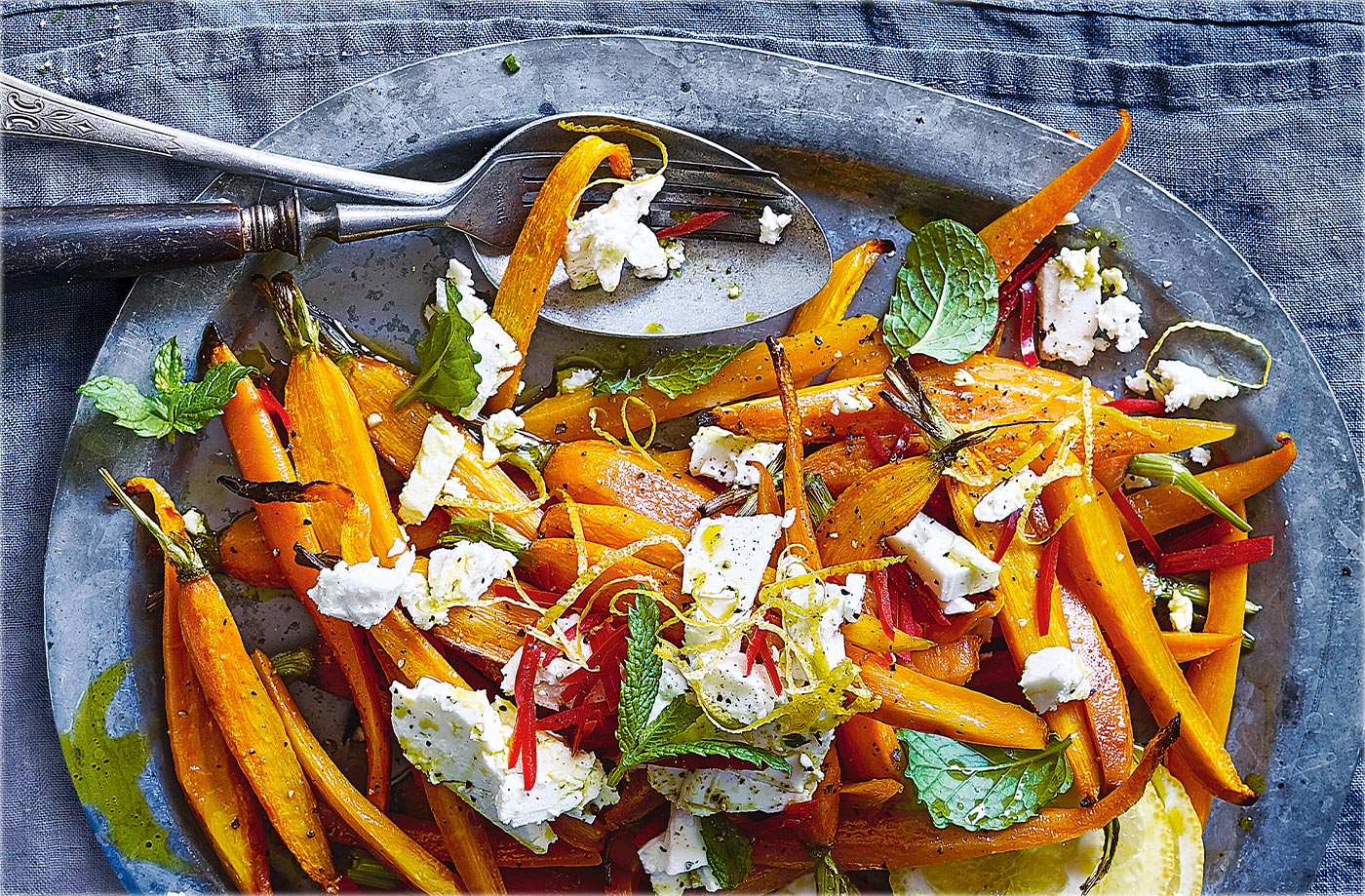 Roasted carrots with feta and chilli