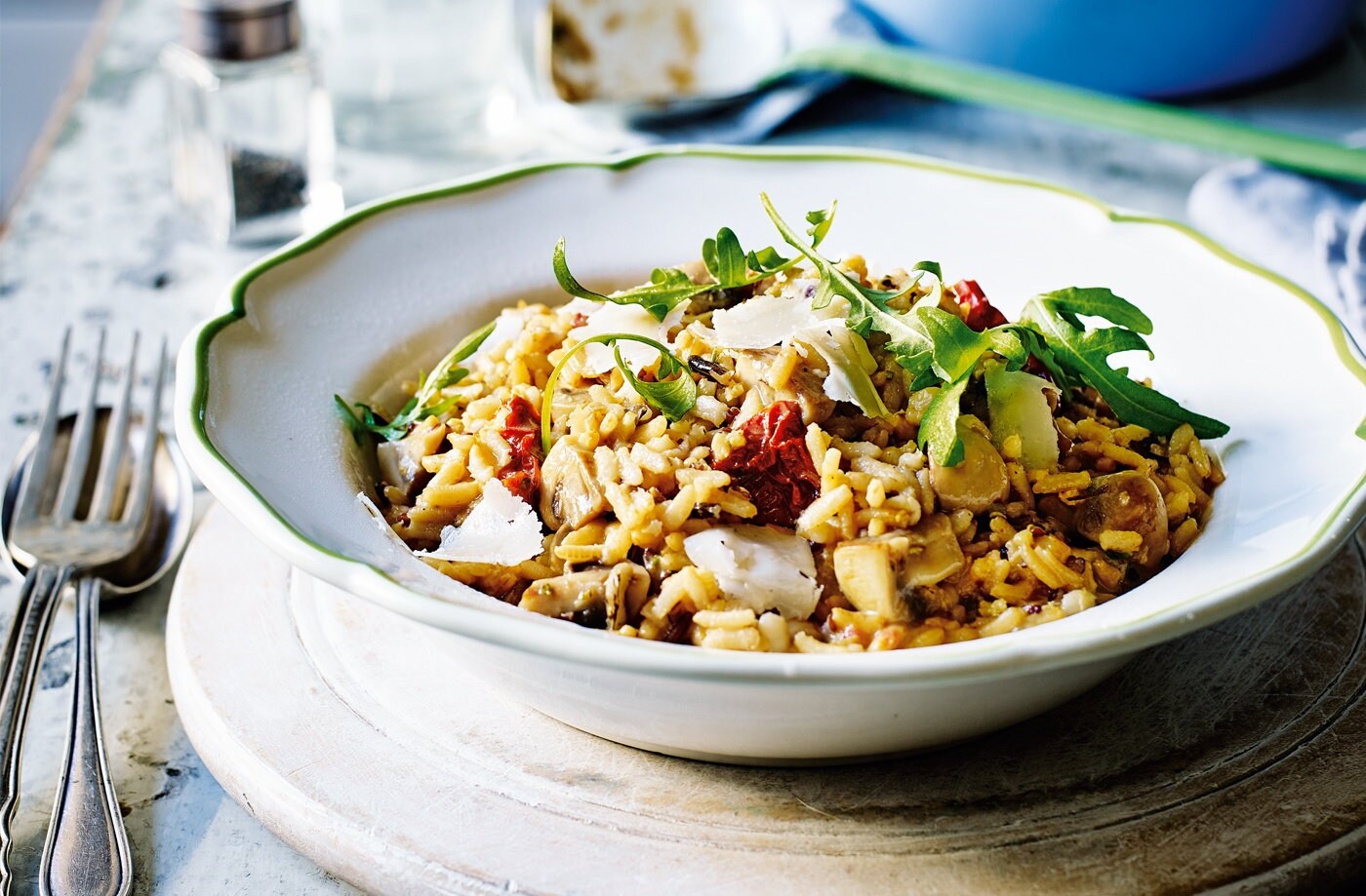 Quick goat's cheese and mushroom risotto