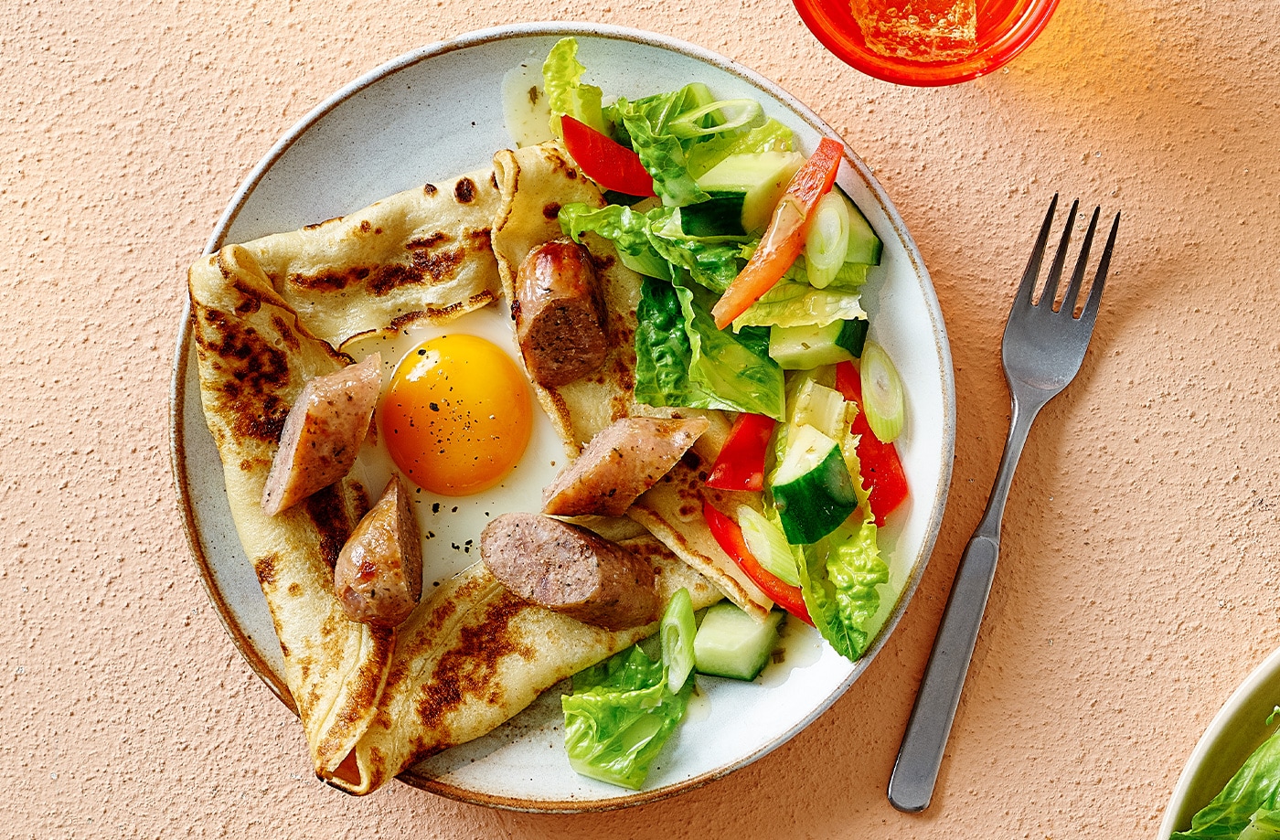 Sausage and egg open pancake