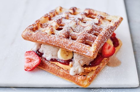 Image of "Peanut butter and jam ice-cream waffle sandwich"