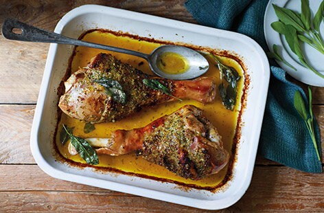 Image of "Turkey drumsticks with sage and onion butter"