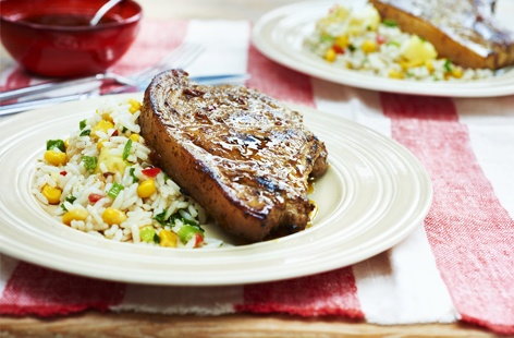 Image of "Jerk pork chops with coconut rice"