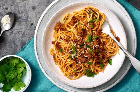 Spicy lentil and beef spaghetti