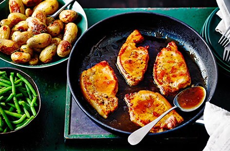 Image of "Marmalade pork with thyme-roasted baby potatoes "
