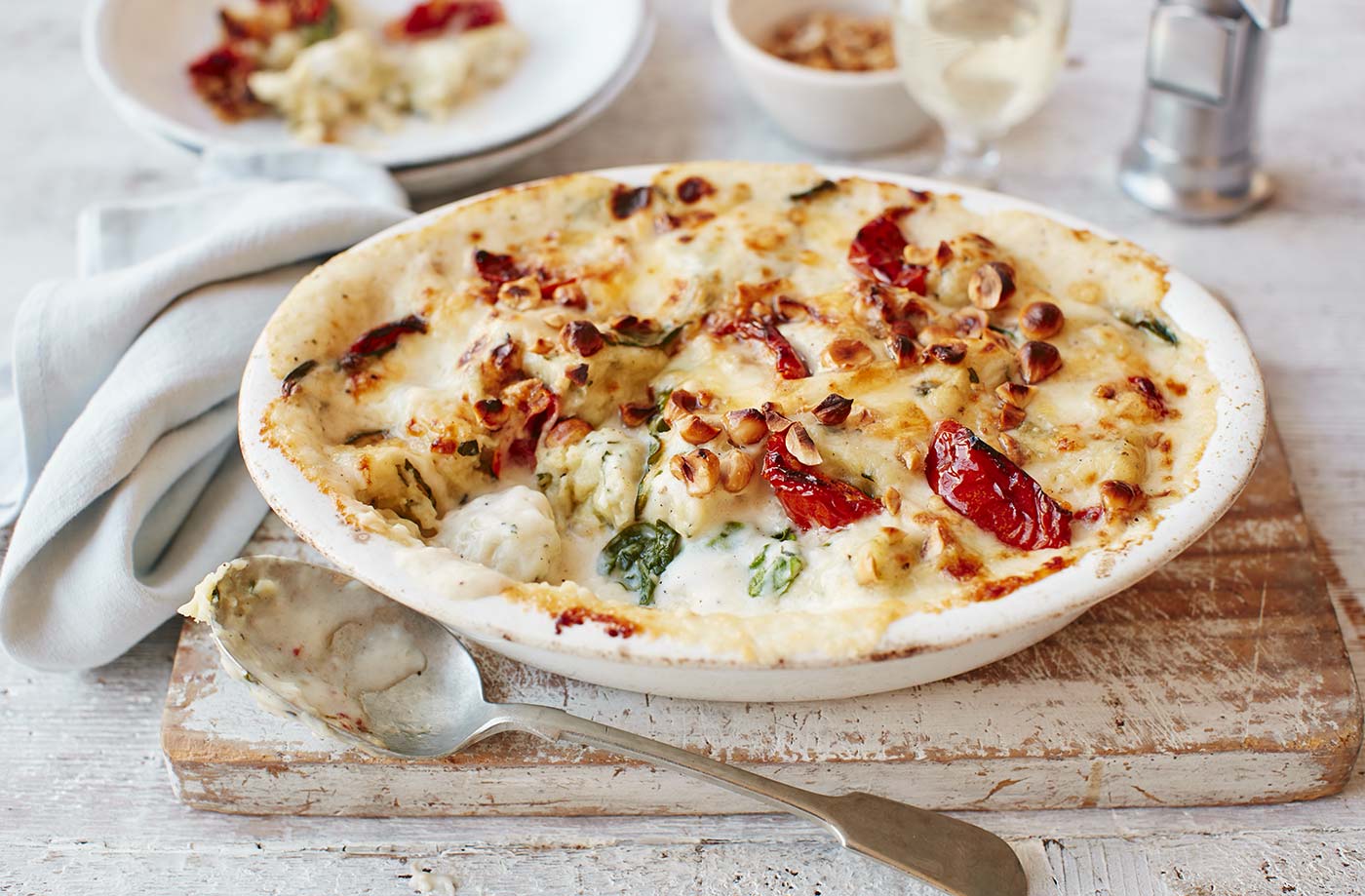 Blue cheese, sundried tomato and gnocchi bake