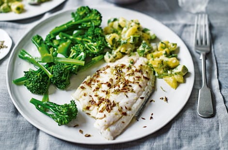 Image of "Lime and cumin sea bass with mango salsa"