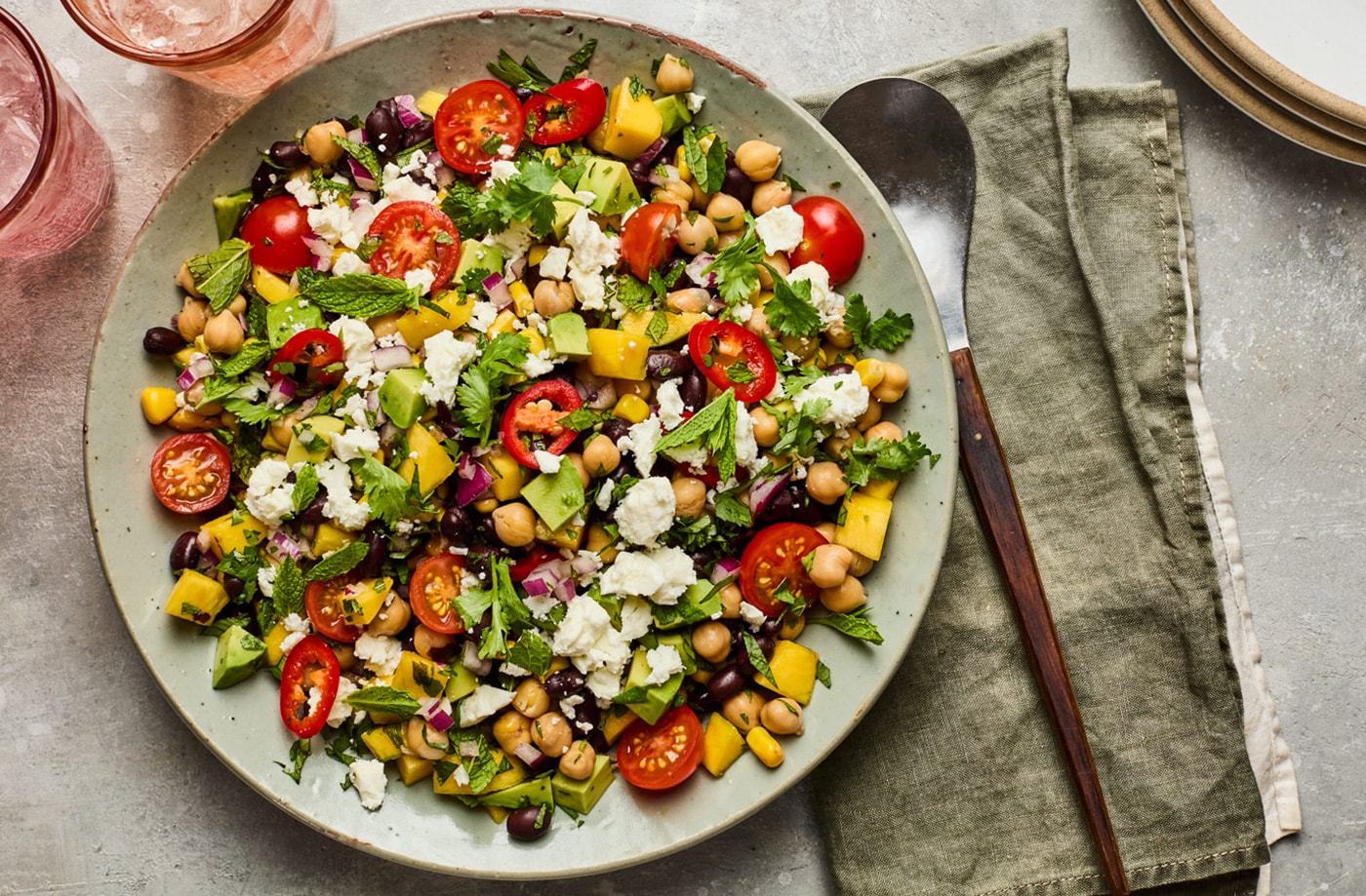 Mango, feta and chilli dense bean salad