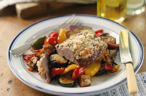 Image of "Mustard and herb crusted lamb steaks "