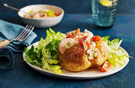 Image of "Bloody Mary-spiced prawn cocktail loaded jacket potato"