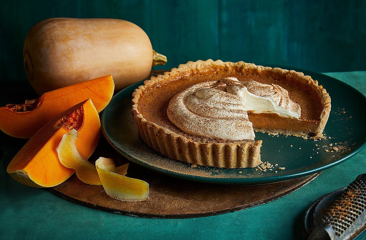 Sweet butternut pie with pecan pastry