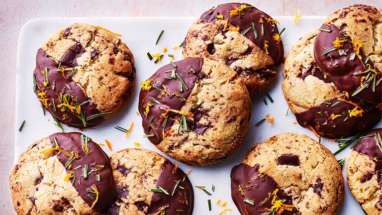 Chocolate orange and rosemary cookies