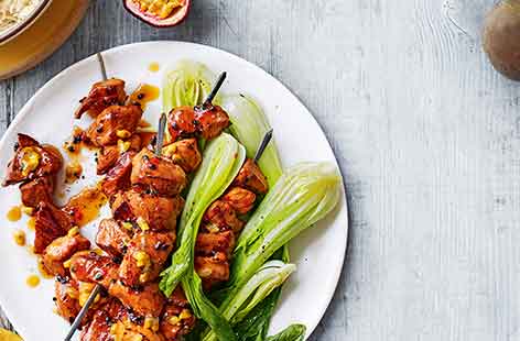 Image of "Passion fruit glazed pork skewers"