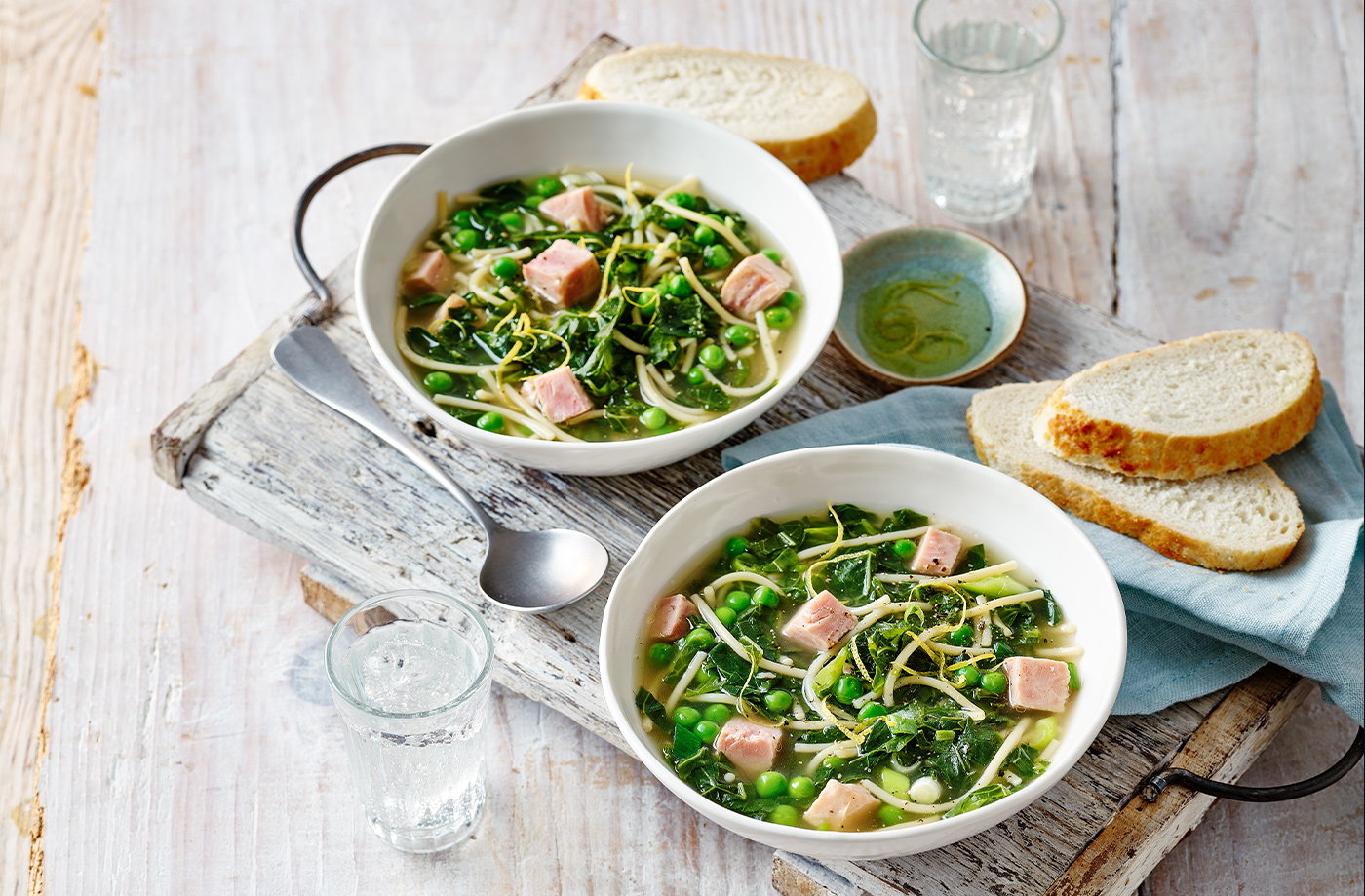 Ham and pea minestrone