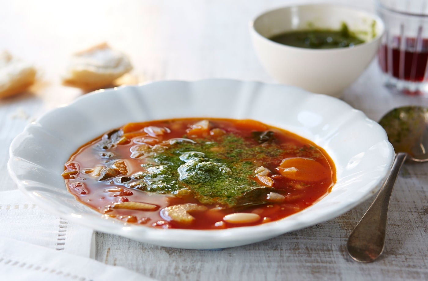 Soup au pistou with walnut pesto