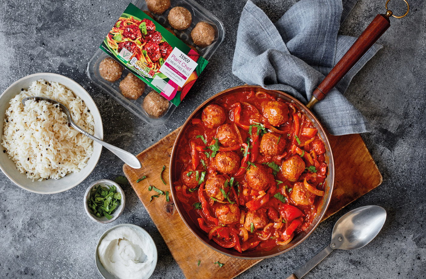Vegan meatball and tomato spiced curry