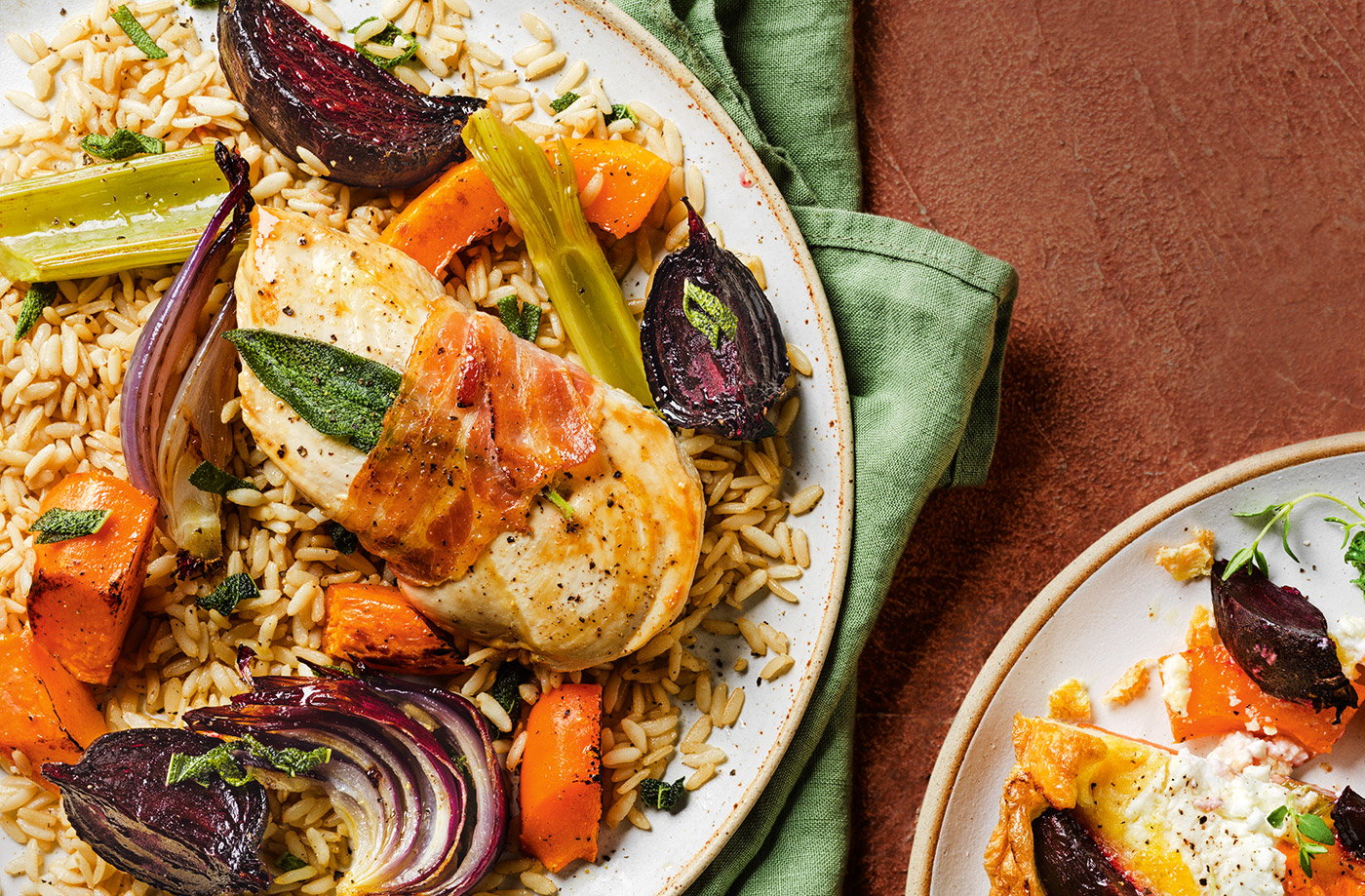 Chicken and root veg traybake