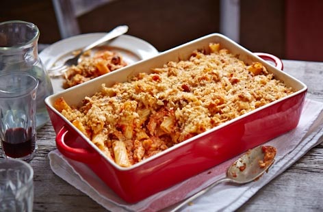 Image of "Leftover pork, tomato and rosemary rigatoni pasta bake"