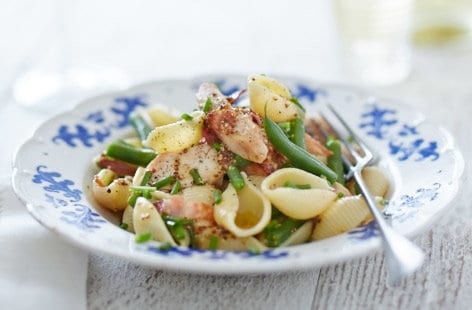Image of "Warm chicken and bacon pasta salad"