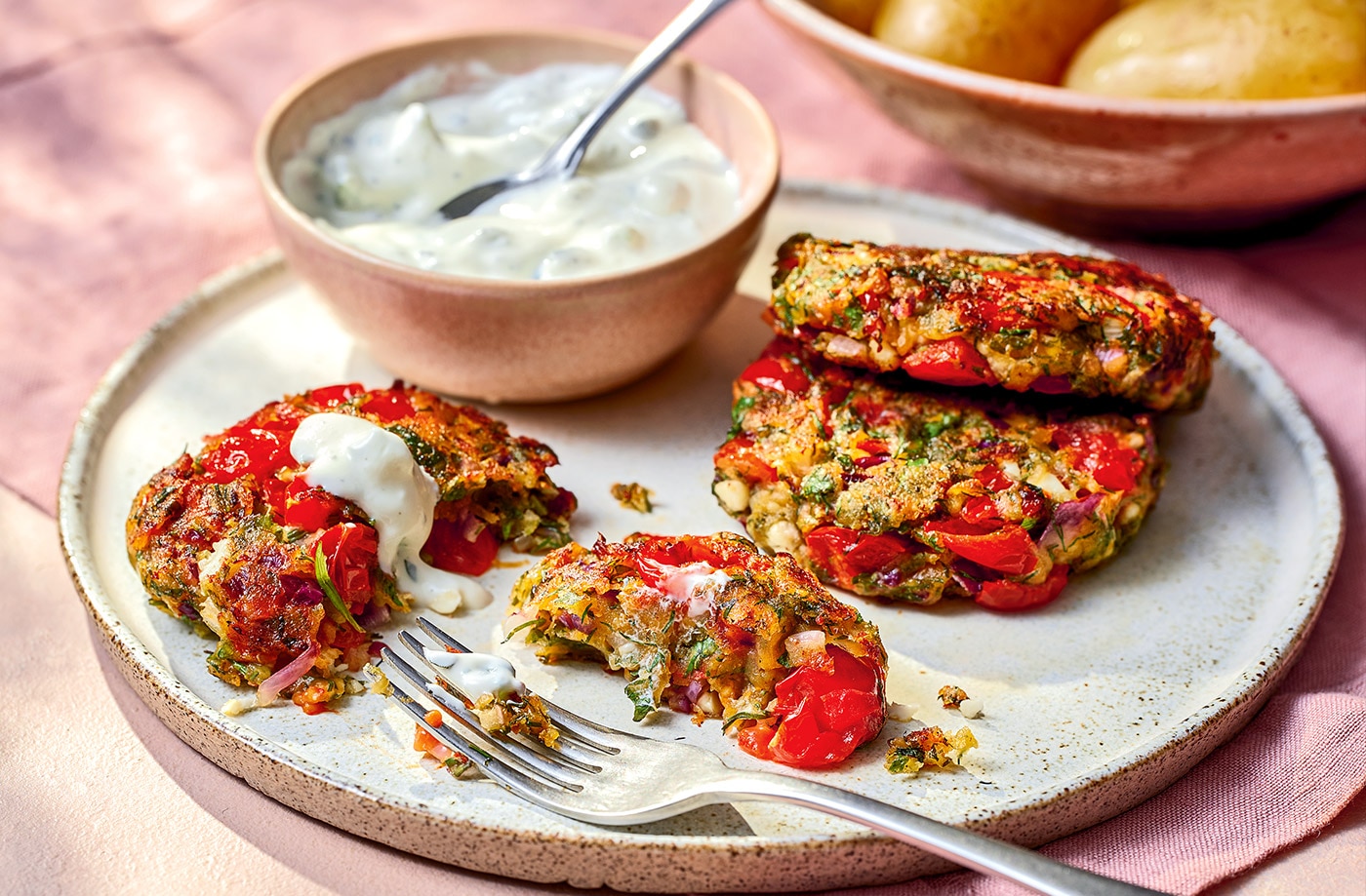 Greek-style tomato and feta fritters