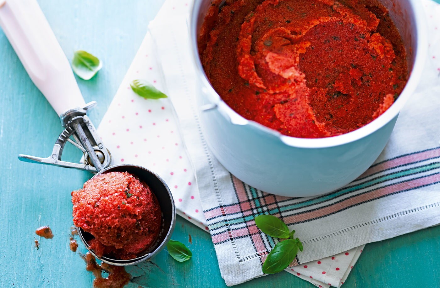 Vodka, strawberry and basil sorbet