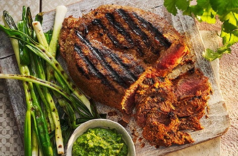 Image of "Spiced beef with coriander chimichurri"