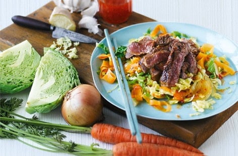 Image of "Soy glazed steak with cabbage"