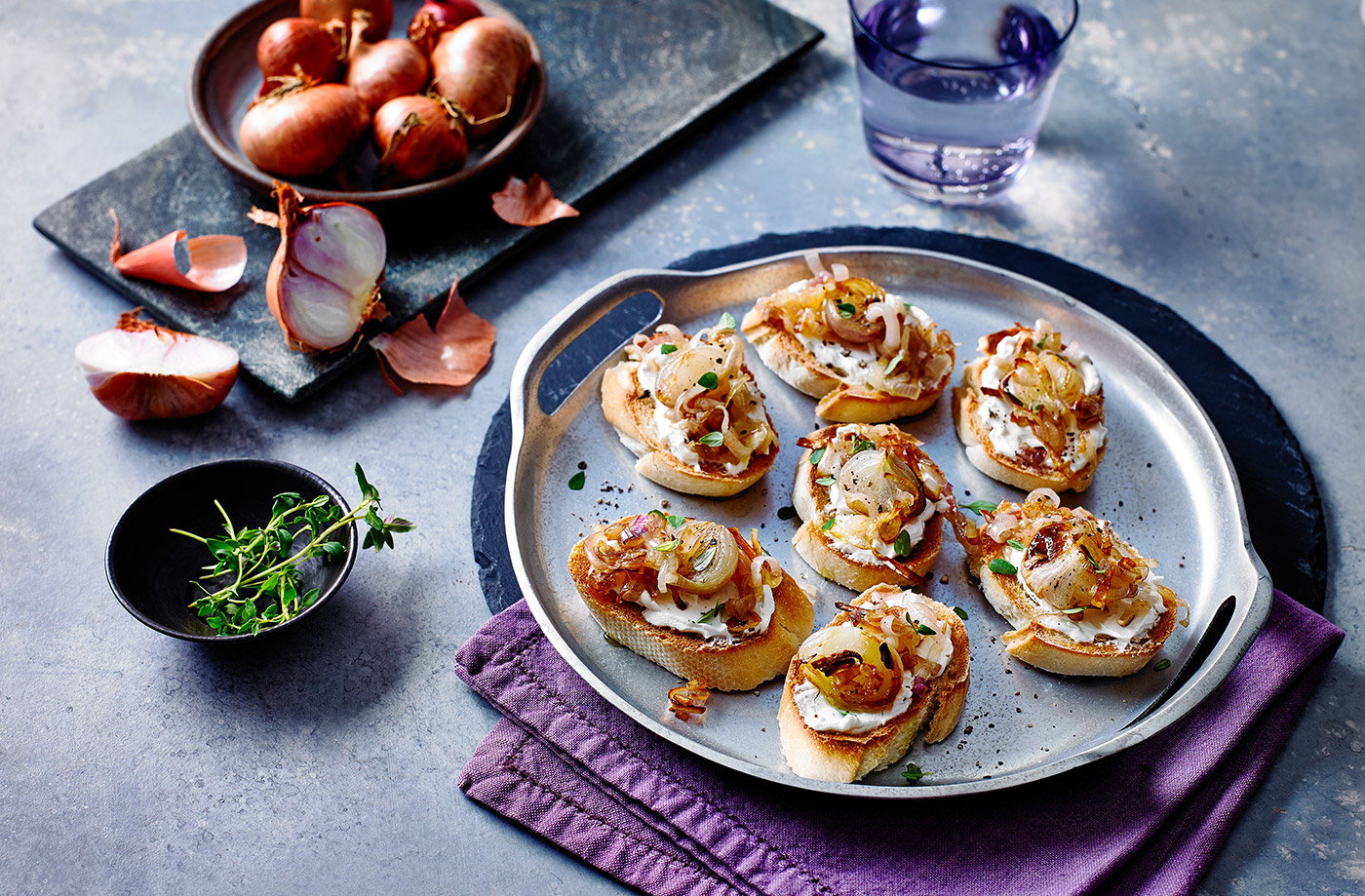Caramelised shallot and goat's cheese crostini